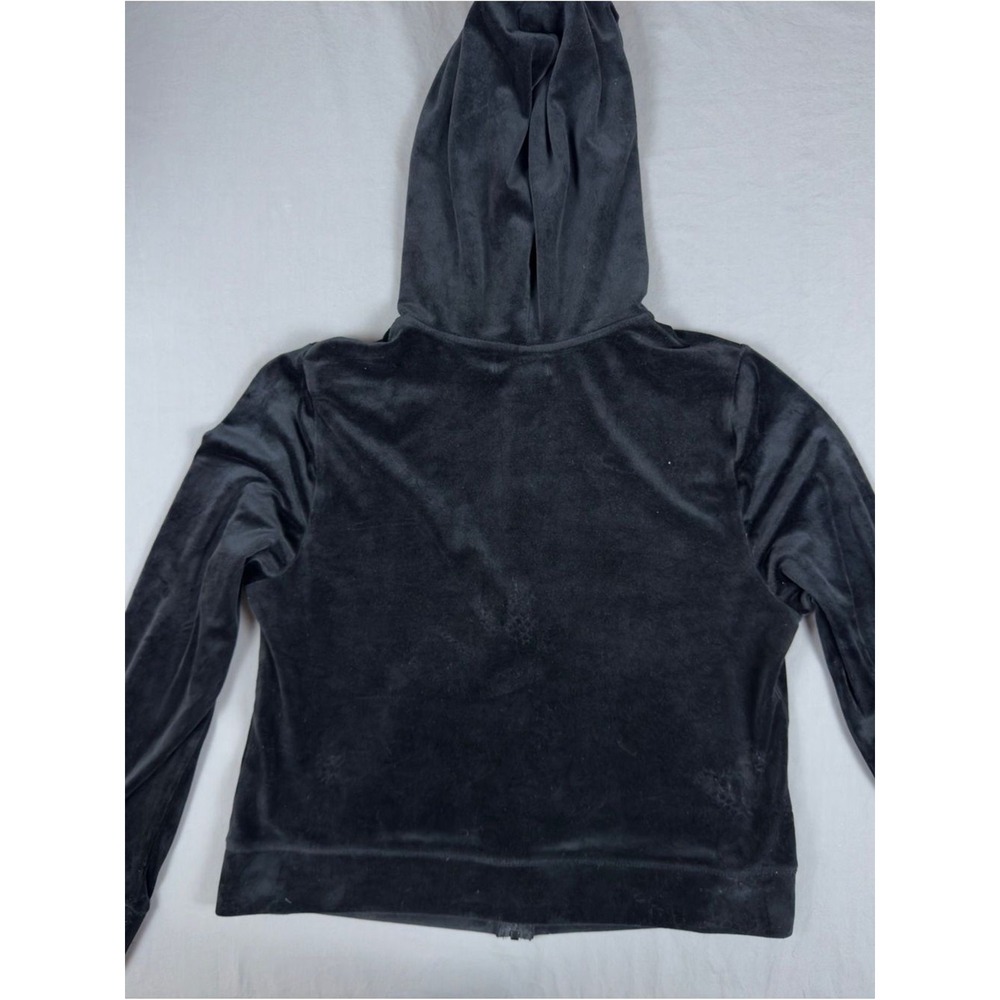 Juicy Couture Black Velour Zip Hoodie with Rhinestone Logo XL - Picture 3 of 6